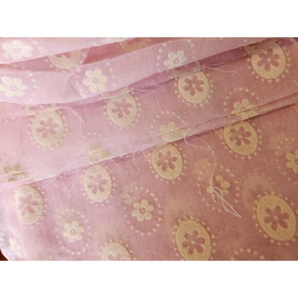 Vtg Retro Flocked Sheer Pink Floral Fabric Pinafore Style OOP HTF 4 yds 150 x 45 - Picture 2 of 6